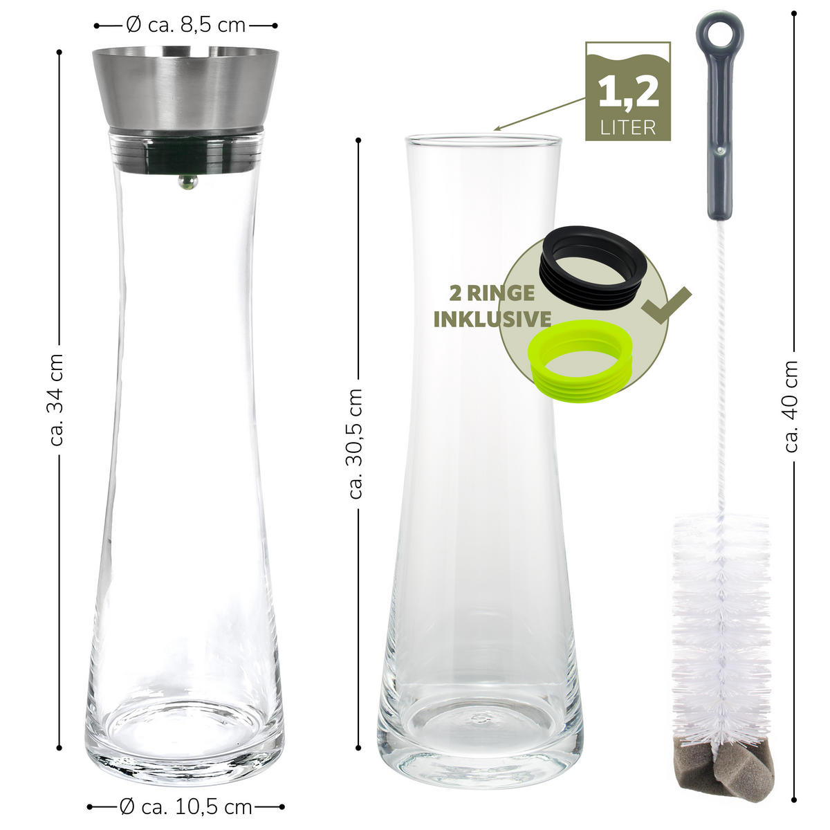 GLASKARAFFE 1,2 Liter, grün - Grün, Glas (1.2L) - bremermann
