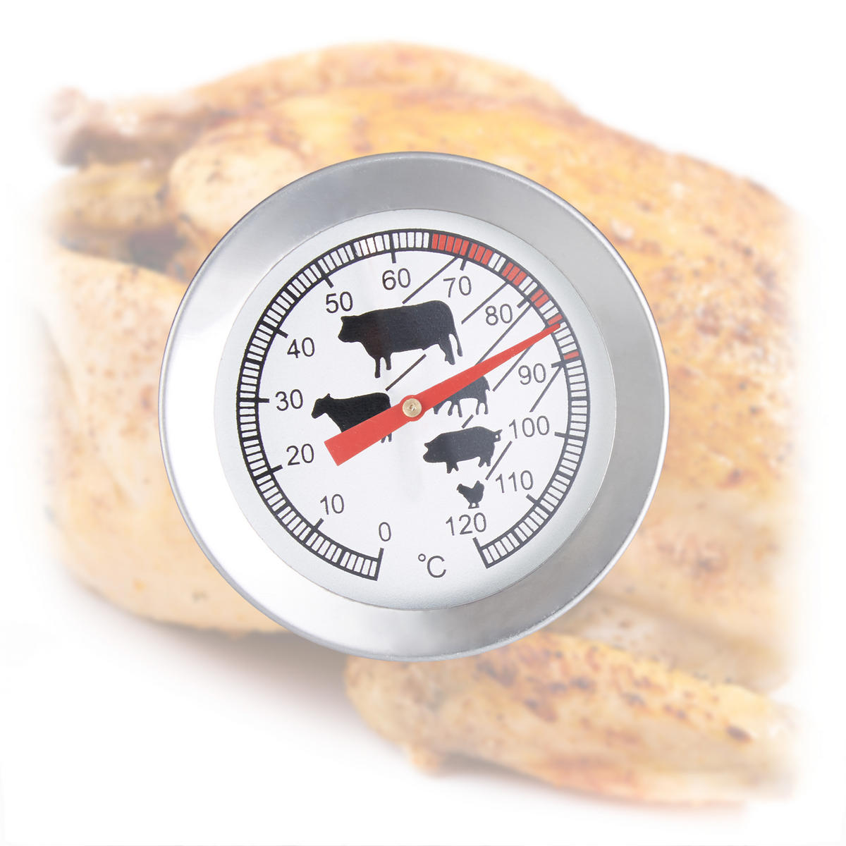 ANALOGES Einstichthermometer - Silberfarben, Metall (5.5cm) - Relaxdays