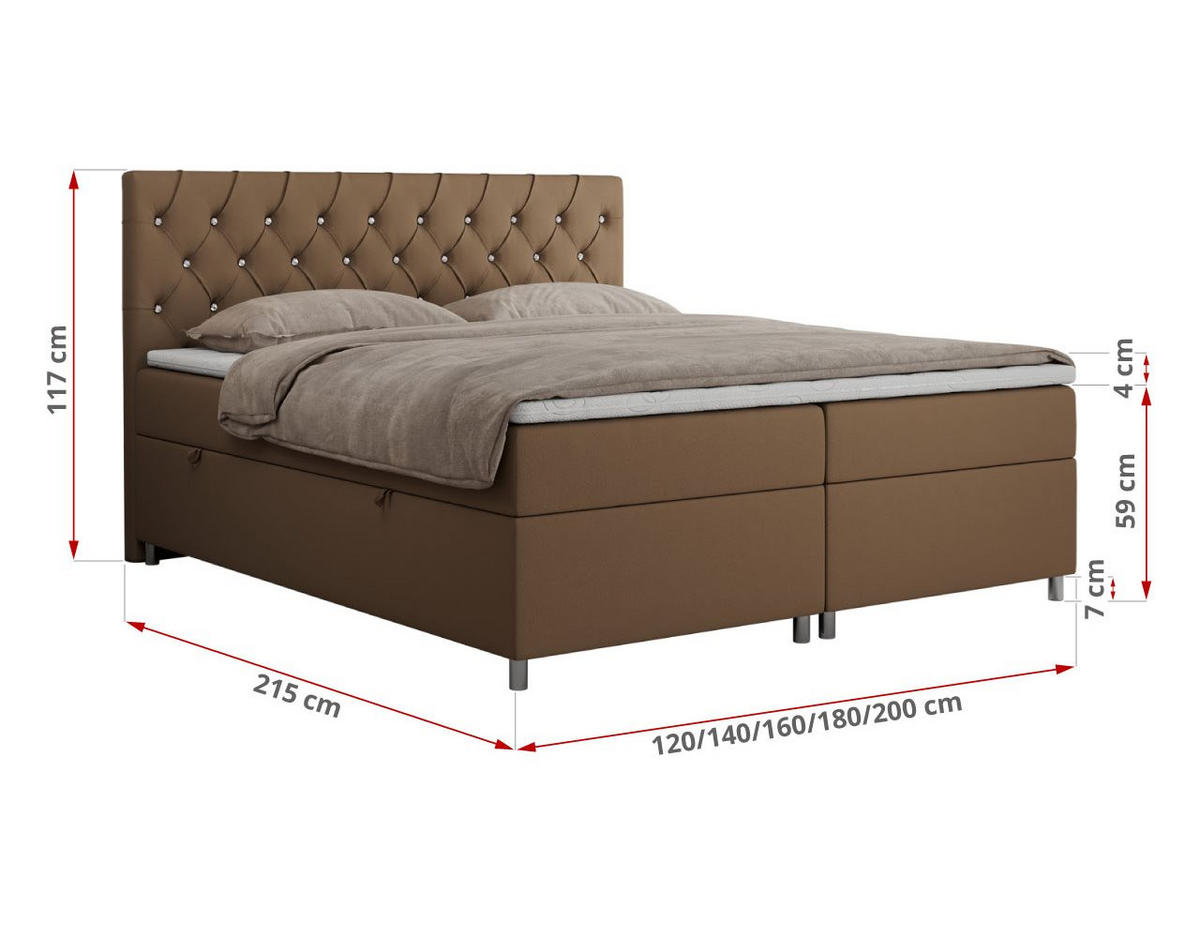 BOXBETT ROMA 120/200 - Braun Kunstleder - H4 - Braun, Holz/Textil (120/200cm)