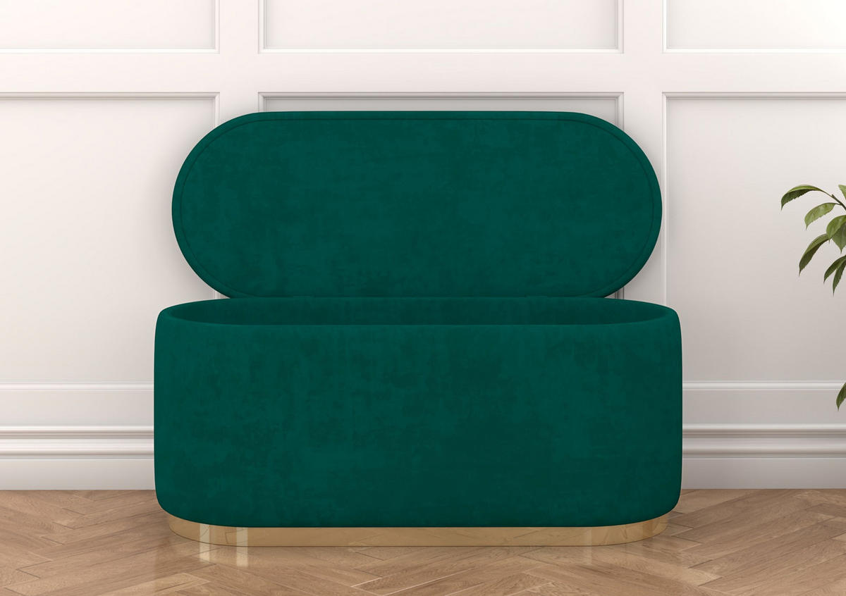 POUF Scarlett mit Stauraum, goldene Basis, 110/47/45 cm, Grün - Goldfarben/Grün, Holzwerkstoff/Textil (110/47/45cm) - Dancan