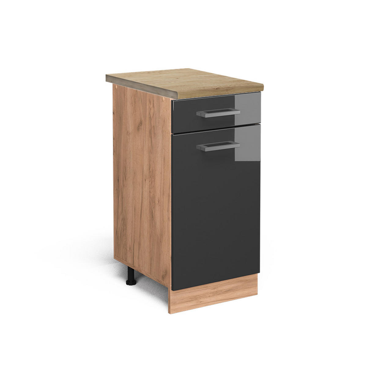 KÜCHENUNTERSCHRANK R-Line Anthrazit Hochglanz 40 cm, AP Eiche - Anthrazit/Eiche Wotan, Holzwerkstoff (40/81.6/60cm) - Vicco