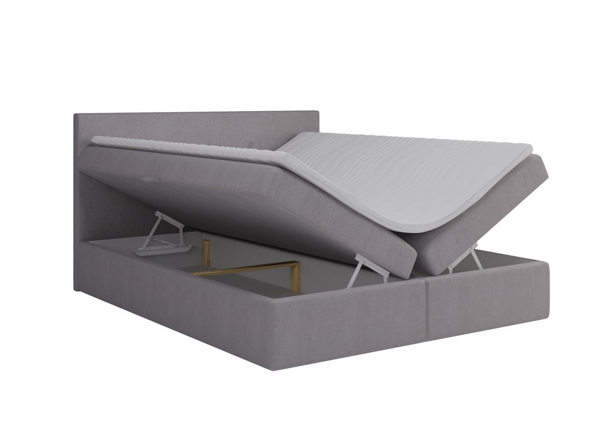 BOXBETT Dublin Grau 200x200 cm Bettkasten + Topper - Grau, Holz/Textil (200/200cm) - Comfortic