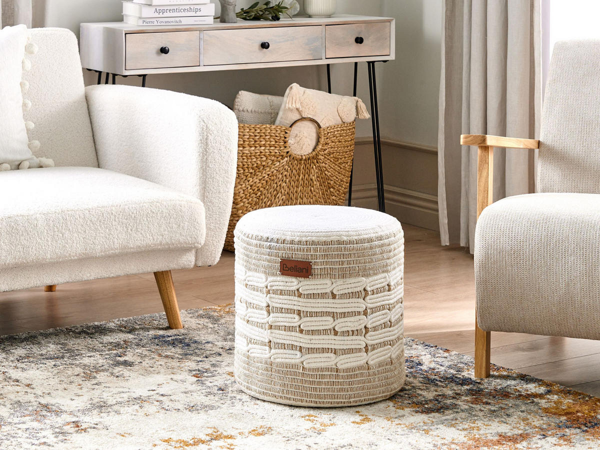 POUF Weiß Abtin - Beige/Weiß, Naturmaterialien (40/40/40cm) - Beliani