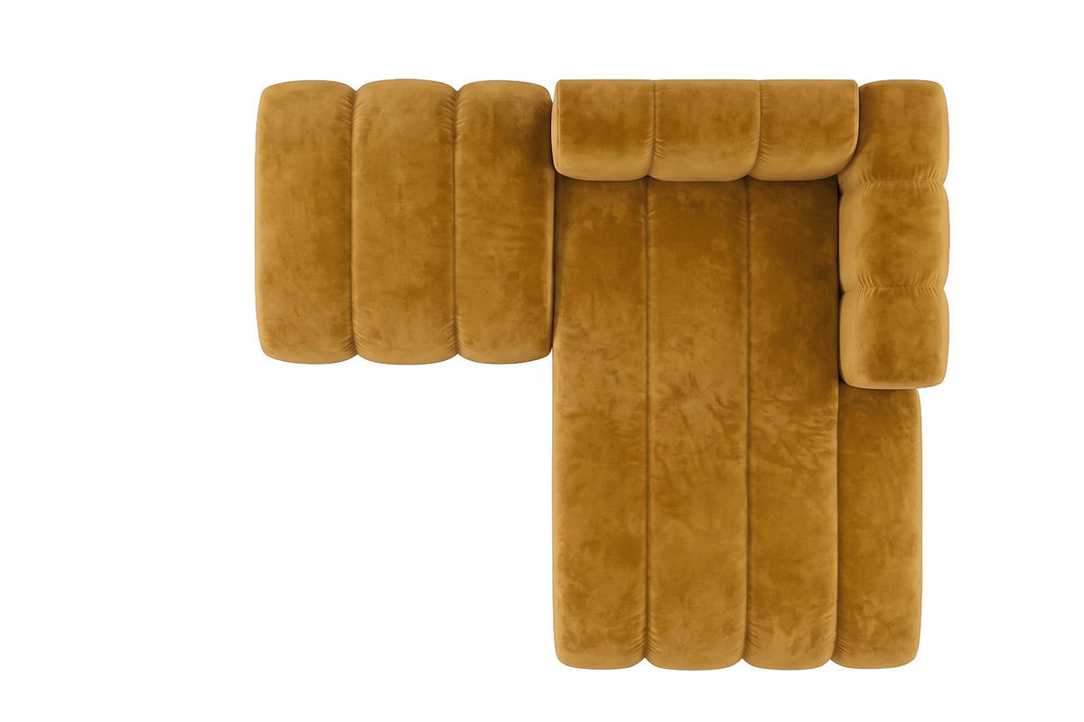 CHAISELONGUE Modulare Mit Hocker, Velvet-Stoff Riviera, Senffarbe, Rechts, GRAND - Gelb, Holz (204/179cm) - Kaiser Möbel