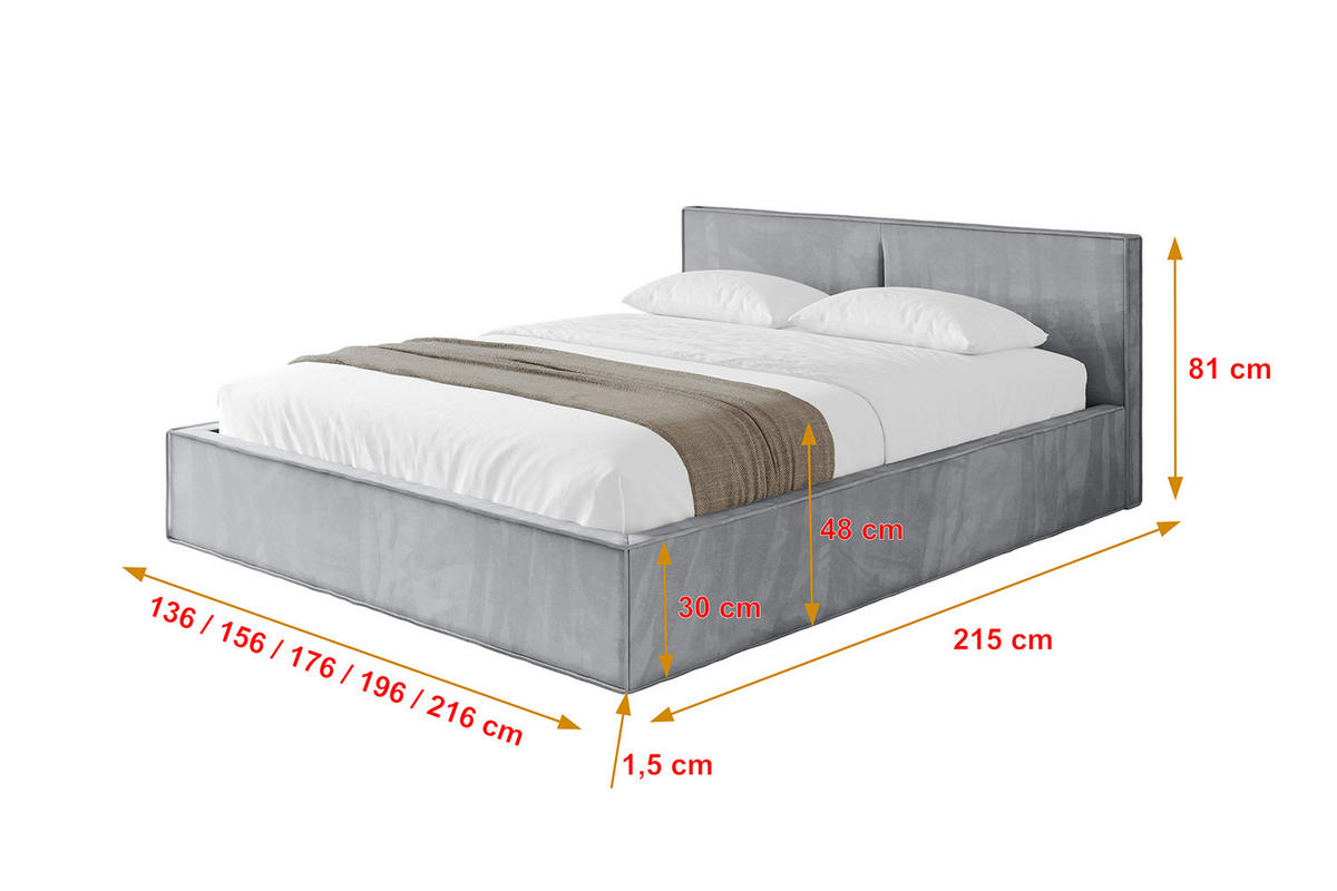 POLSTERBETT mit Bettkasten und Lattenrost, Bett mit Matratze H3/H4 - EMMI-V1 180x200 Hellgrau - Hellgrau, Holzwerkstoff/Textil (180/200cm) - ALTDECOR