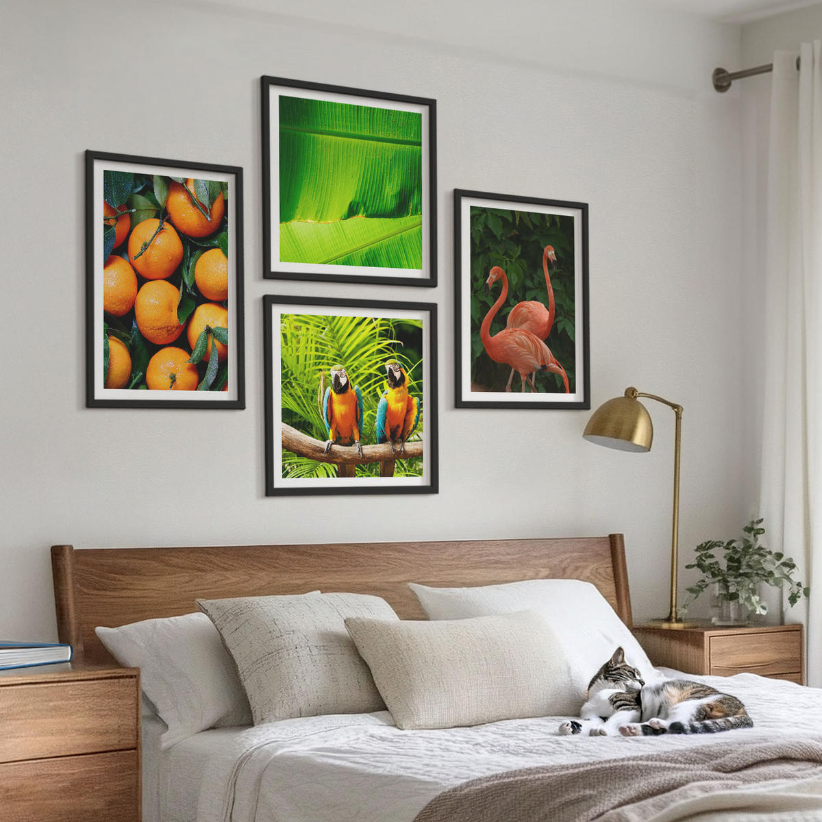 BILDER SET 4er Set - 50x50 cm & 40x60 cm Schwarzer Rahmen - Fruchtige Akzente der Tropen - Schwarz, Kunststoff (50/50cm) - TULUP