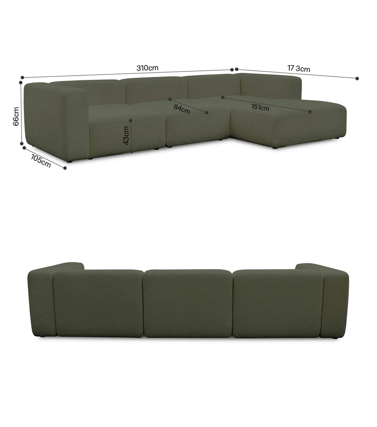 ECKSOFA modular Cubo 4-Sitzer - Grün, Textil (314/179cm) - Mokebo