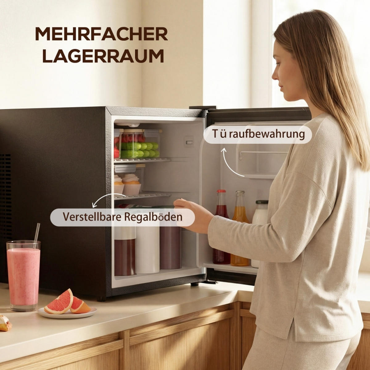 MINIKÜHLSCHRANK 44L & einstellbarem Thermostat 43x51x51,3 cm - Schwarz, Metall (43/51.3/51cm)