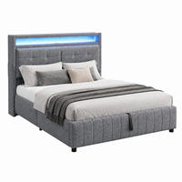 POLSTERBETT mit LED, USB und Stauraum 160x200 cm Leinenstoff Grau - Grau, Metall (160/200cm) - Meubliv
