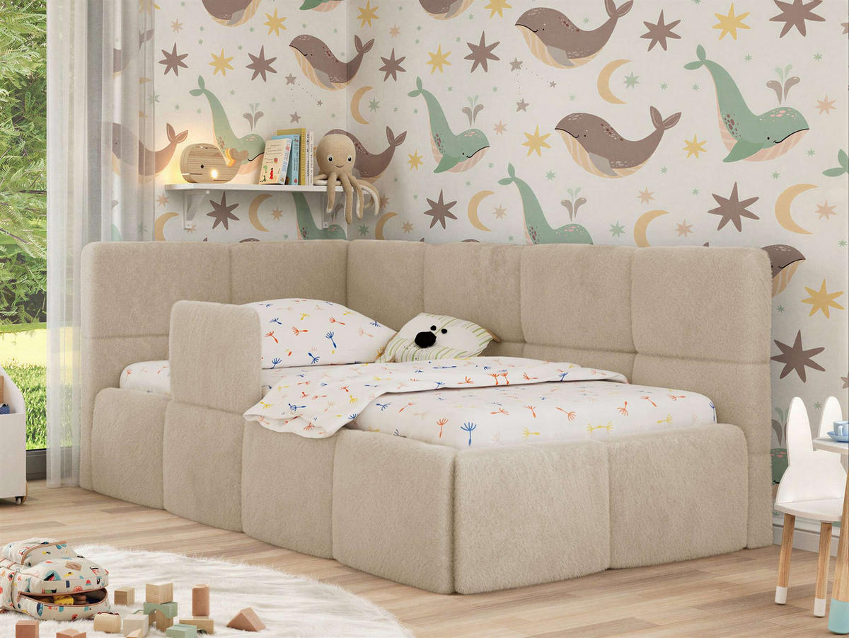 DĚTSKÁ POSTEL ARVO ALTA 90/200 - Krémový Plyš - Vlevo - béžová, textil (90/200cm) - MKS