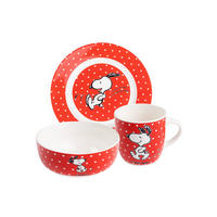 FRÜHSTÜCKSSET The Peanuts Snoopy Rot mit Punkten 3-teilig - Rot, Keramik (23.8/11.2/23.3cm) - United Labels