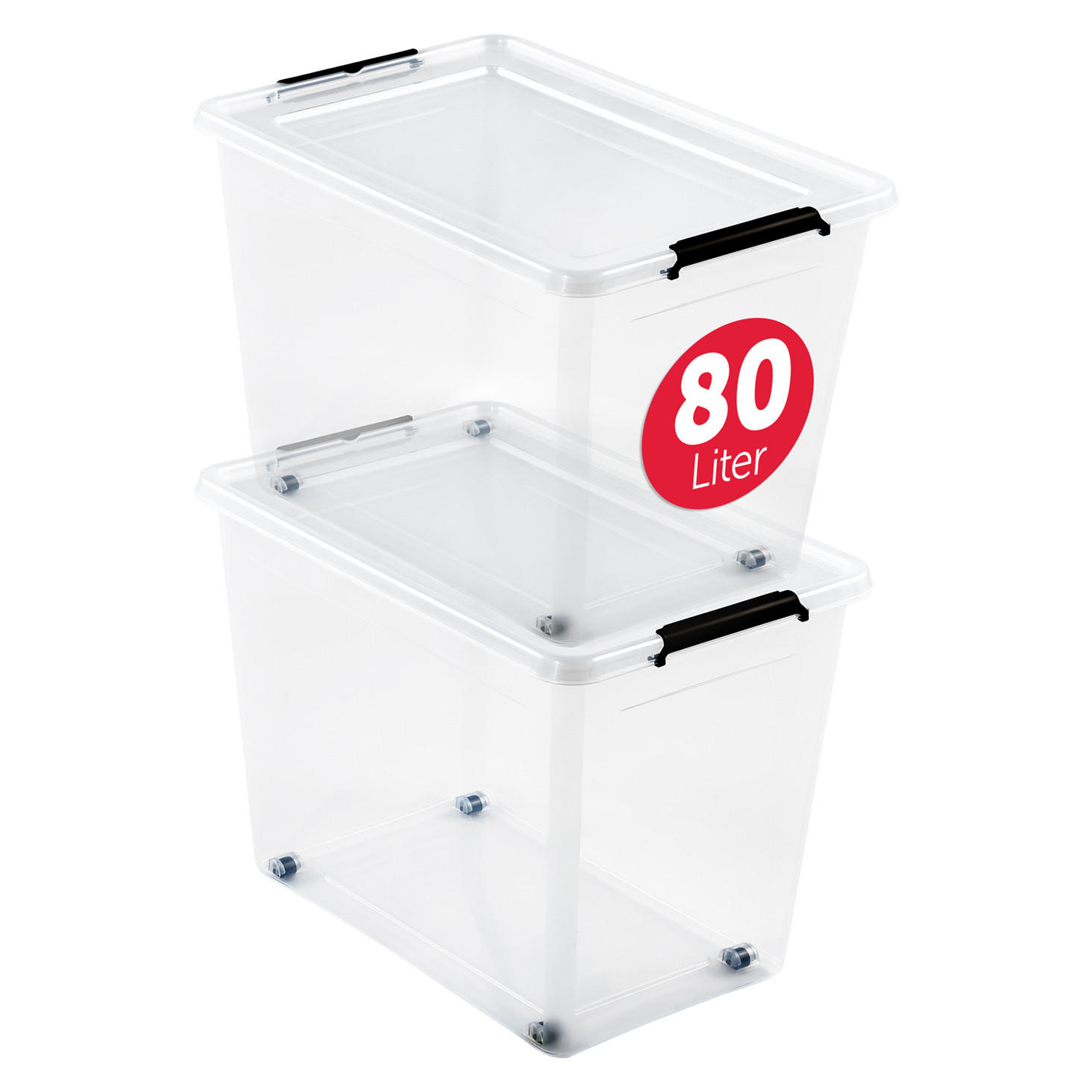 AUFBEWAHRUNGSBOXEN mit Deckel 80l im 2er Set - Transparent, Kunststoff (39/43/58cm) - BOXXivo