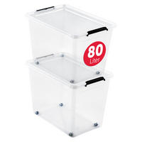 AUFBEWAHRUNGSBOXEN mit Deckel 80l im 2er Set - Transparent, Kunststoff (39/43/58cm) - BOXXivo