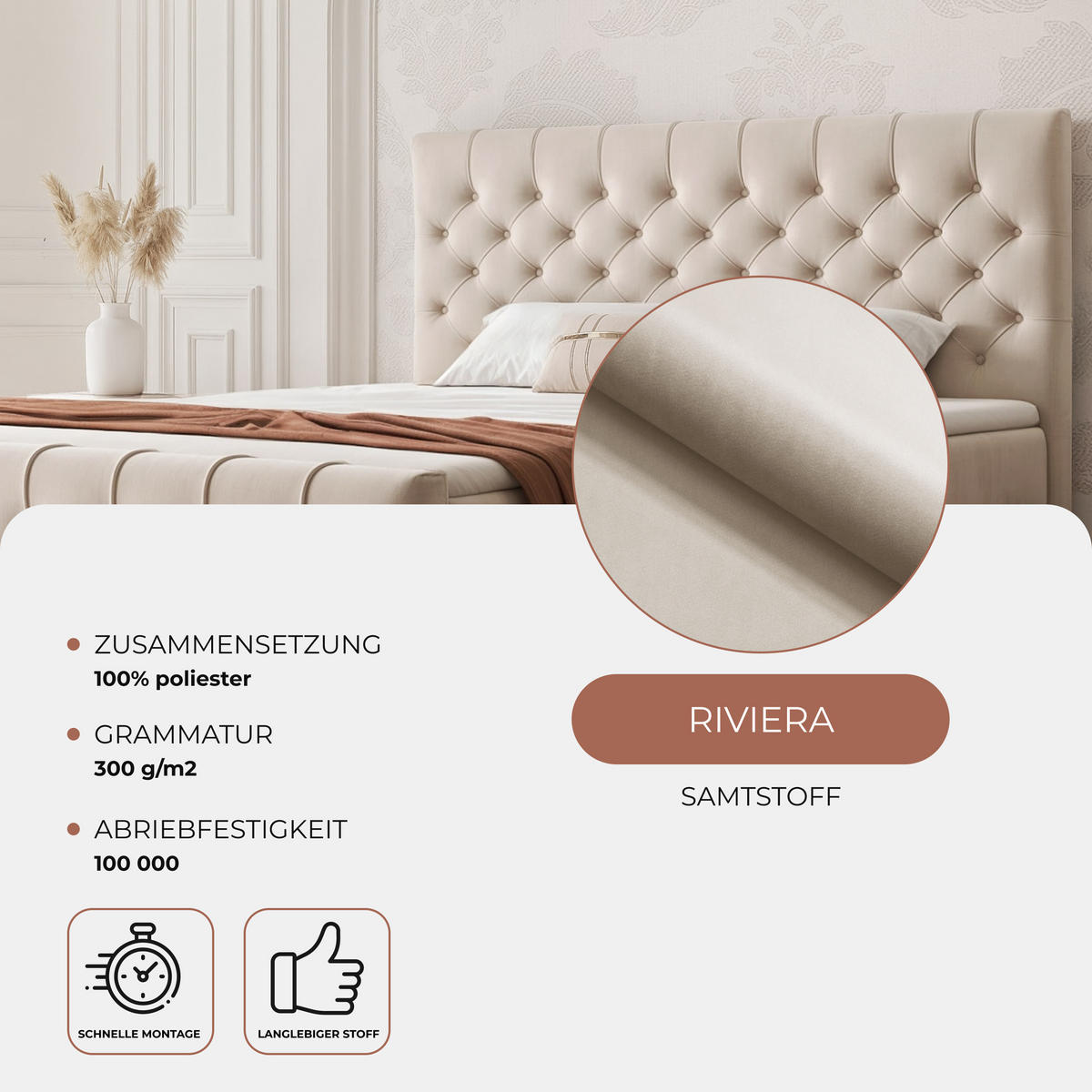 BOXBETT JOLIE 120x200 cm mit Matratze, Creme - Creme, Textil (120/200cm) - Idohome