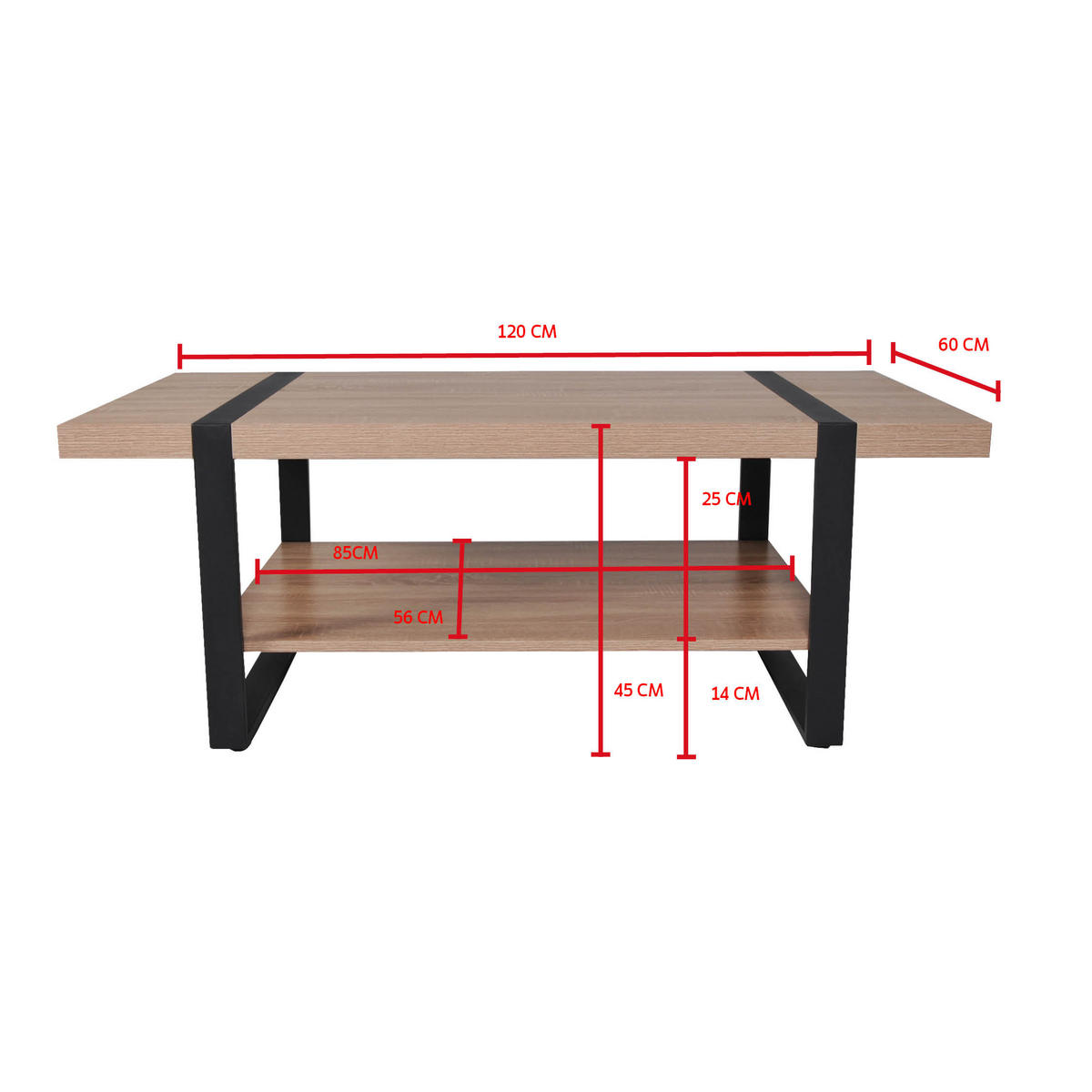 COUCHTISCH SINTRA/ Kaffeetisch 120x60 - Gebleichte Eiche und Schwarz - Multicolor/Schwarz, Holzwerkstoff/Metall (100/64/63cm) - Weber Industries