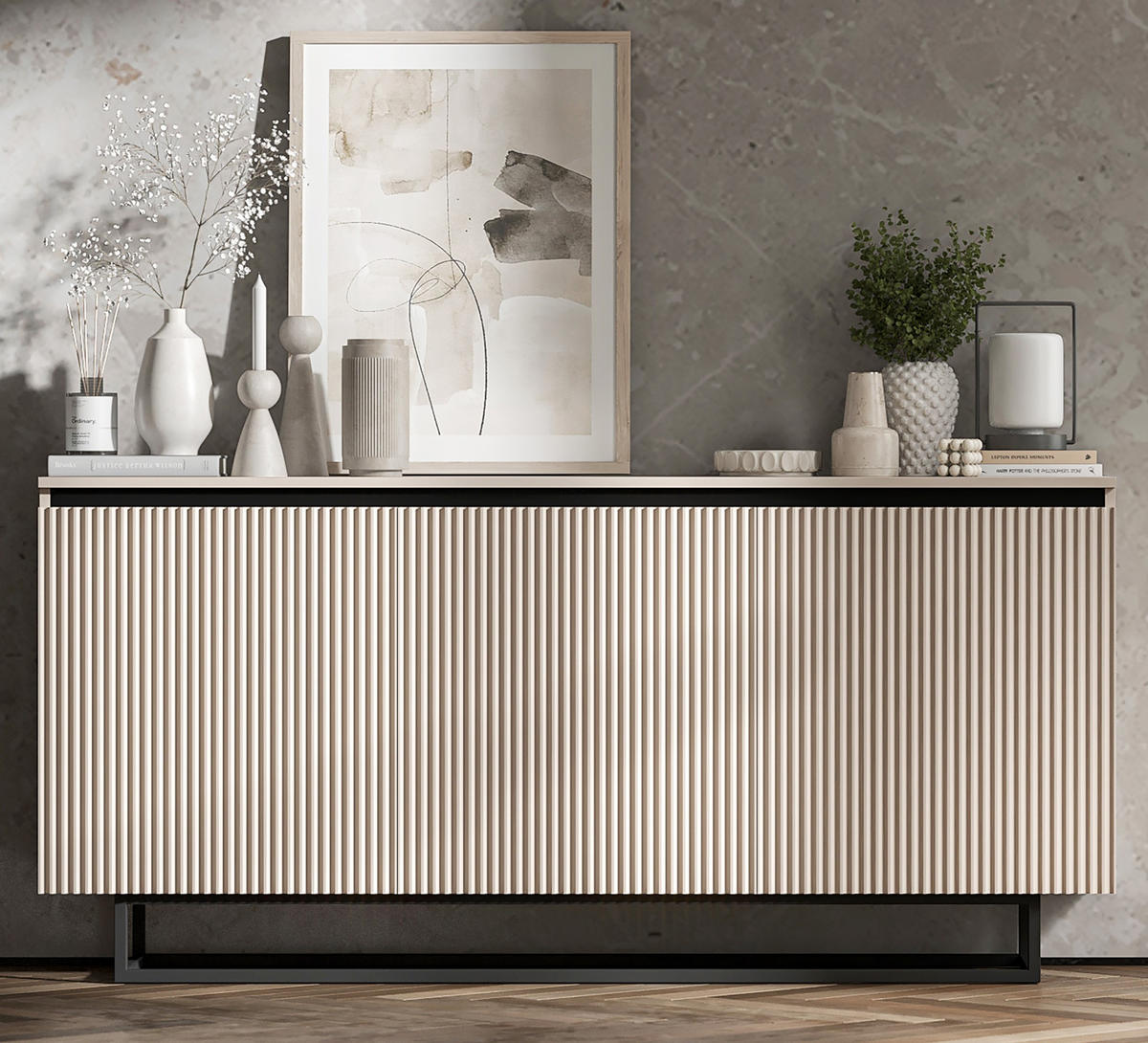 SIDEBOARD Selene 3D Kachmir Matt mit metallrahmen Glamour 167 cm - Kaschmir/Schwarz, Holzwerkstoff/Metall (167/79/35cm) - Meble Lindner