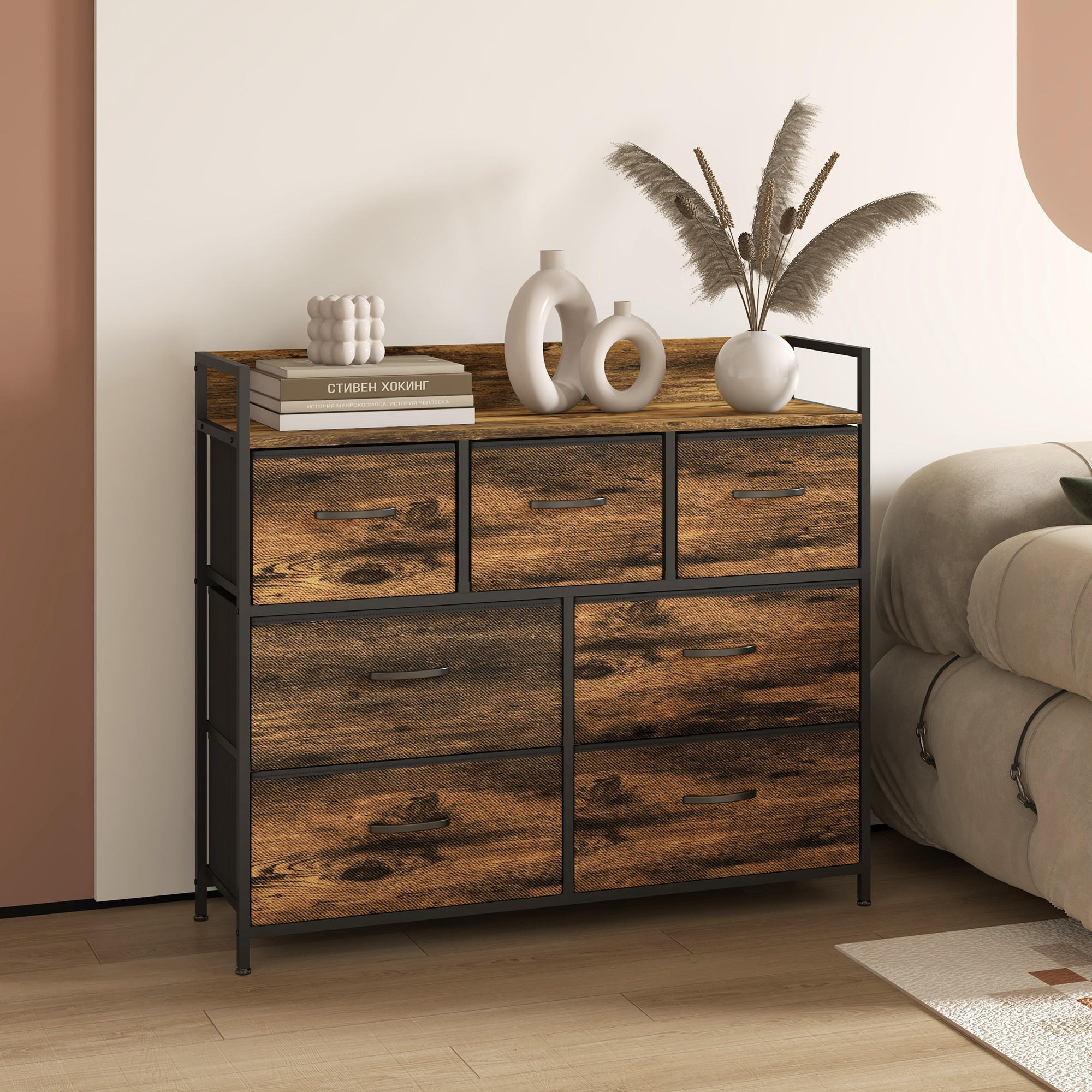 KOMMODE, Sideboard, Rustikal-Braun - Braun, Textil (29/85/98cm) - HOMCOM