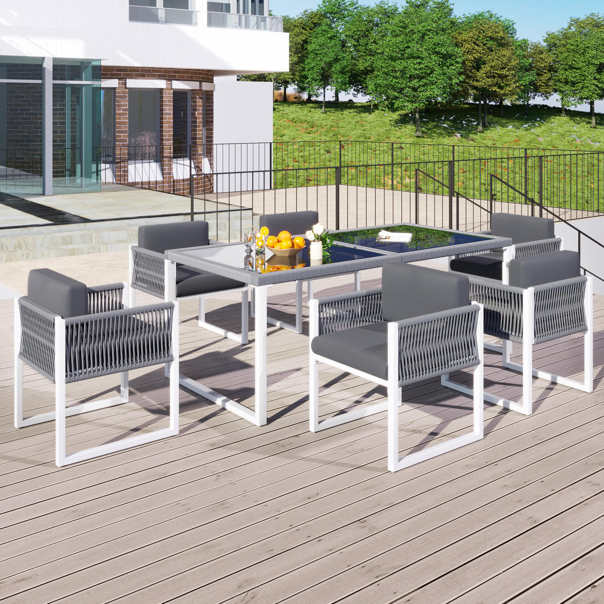 GARTENSET Rope 6 Personen - Grau, Metall - LEBENLANG
