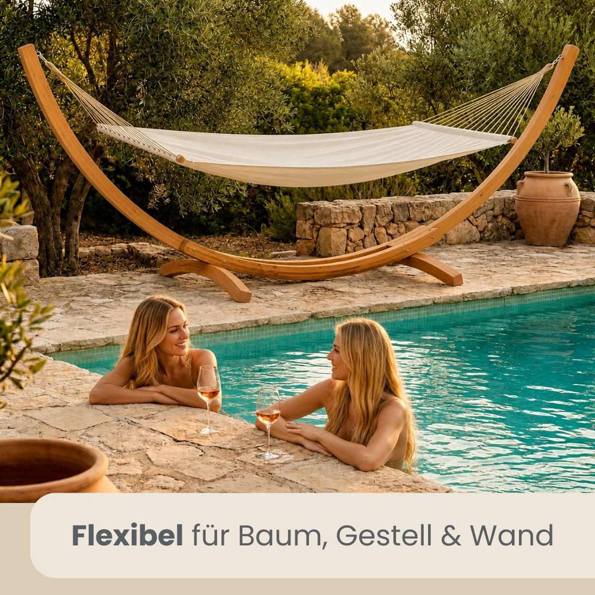 XXL-HÄNGEMATTE für 2 Personen bis 150kg, 200/120 cm, Beige - Beige, Textil (120/2.5/200cm) - Amanka