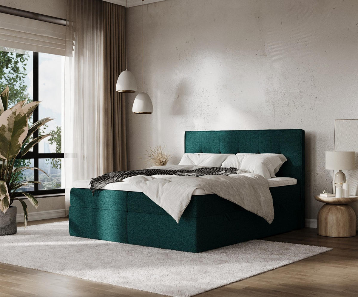 BOXBETT Mireo 140/200 cm Grün im Riva Stoff - Schwarz/Grün, Holz/Holzwerkstoff (140/200cm) - AltaBeds