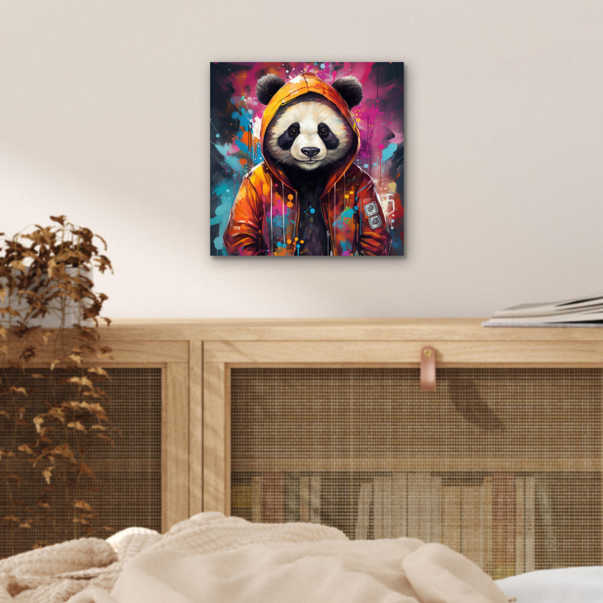 METALLBILD Panda - Jacke - Graffiti - Orange 20x20 cm - Orange, Metall (20/20cm) - MuchoWow