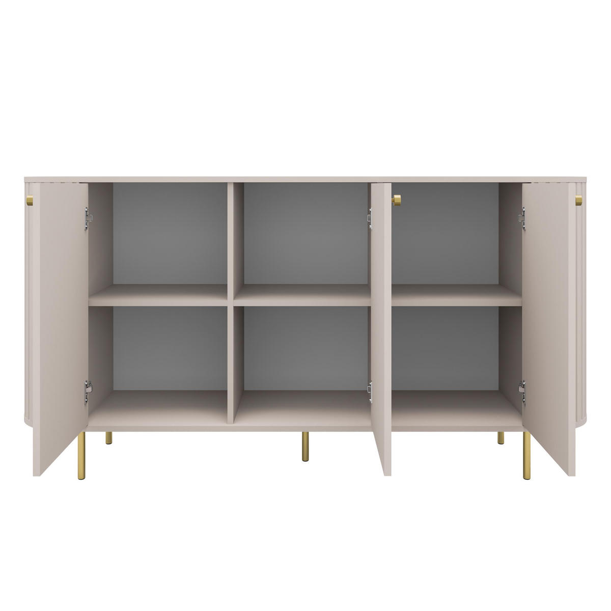 SIDEBOARD Halay Beige, 3 Türen Moderne Rillenstruktur 164,6 cm mit, runden Kanten - Beige/Goldfarben, Holzwerkstoff/Metall (164.6/85.4/42.4cm) - AX Living
