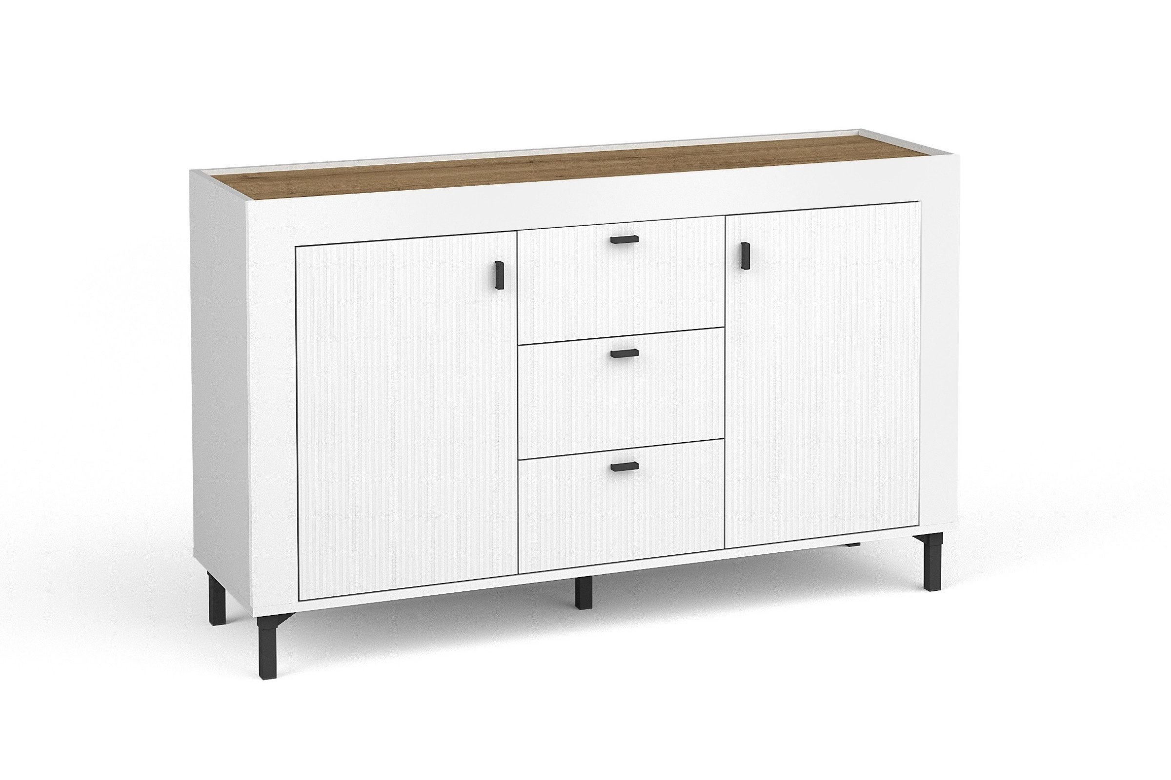 KOMMODE MONI 06 in Weiß / Eiche Whiskey matt 137/84/40 cm - Weiß, Holzwerkstoff (137/84/40cm) - Deine Möbel 24