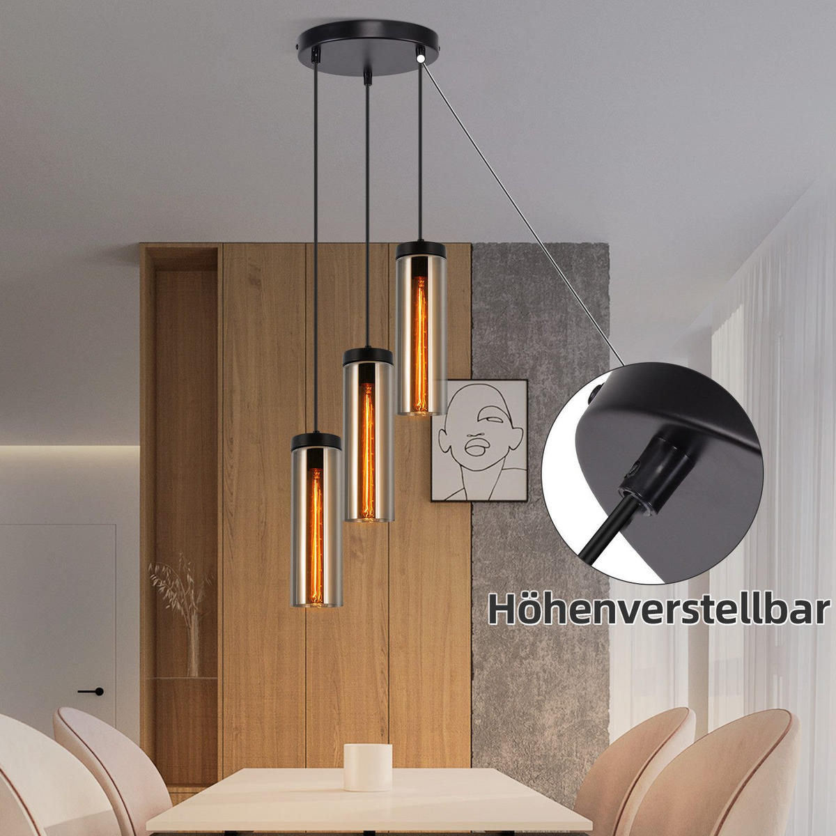 HÄNGELEUCHTE Marsden 22/22/158 cm - Schwarz, Metall (22/22/158cm) - Nettlife