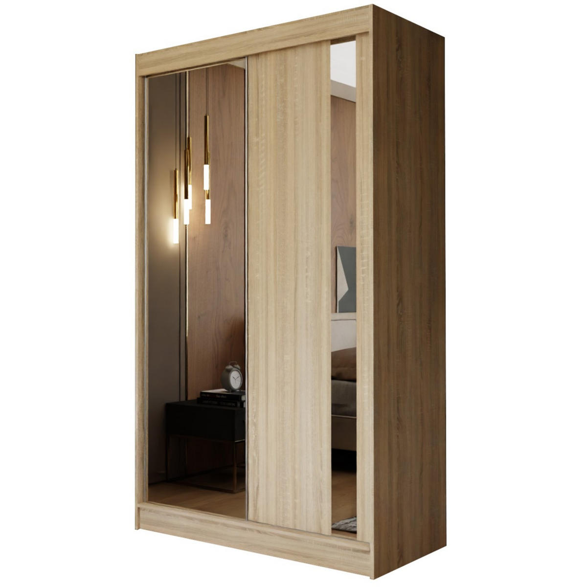 SCHWEBETÜRENSCHRANK GRAZIA 120/216/61 cm 2-türig mit Spiegel Sonoma Eiche - Sonoma Eiche, Holzwerkstoff (120/216/61cm) - MASSENO