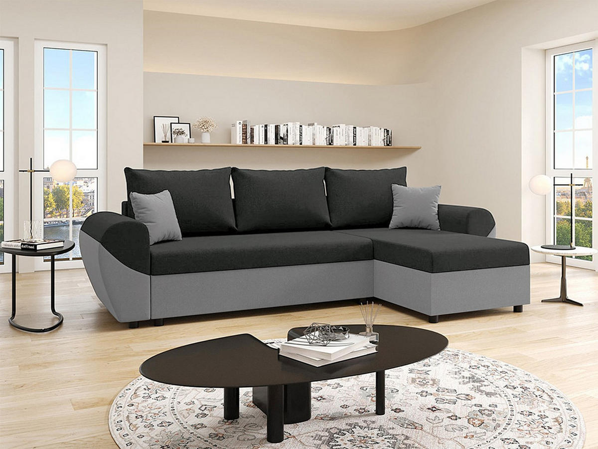 ECKSOFA mit Schlaffunktion - Ecke wechselbar - Stoff - Schwarz & Grau - LIERNO - Schwarz, Textil (265/139cm) - Vente-Unique