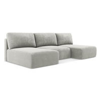 WOHNLANDSCHAFT Chenille Stoff Grau - Hellgrau/Schwarz, Kunststoff/Textil (304/79/149cm) - Makamii