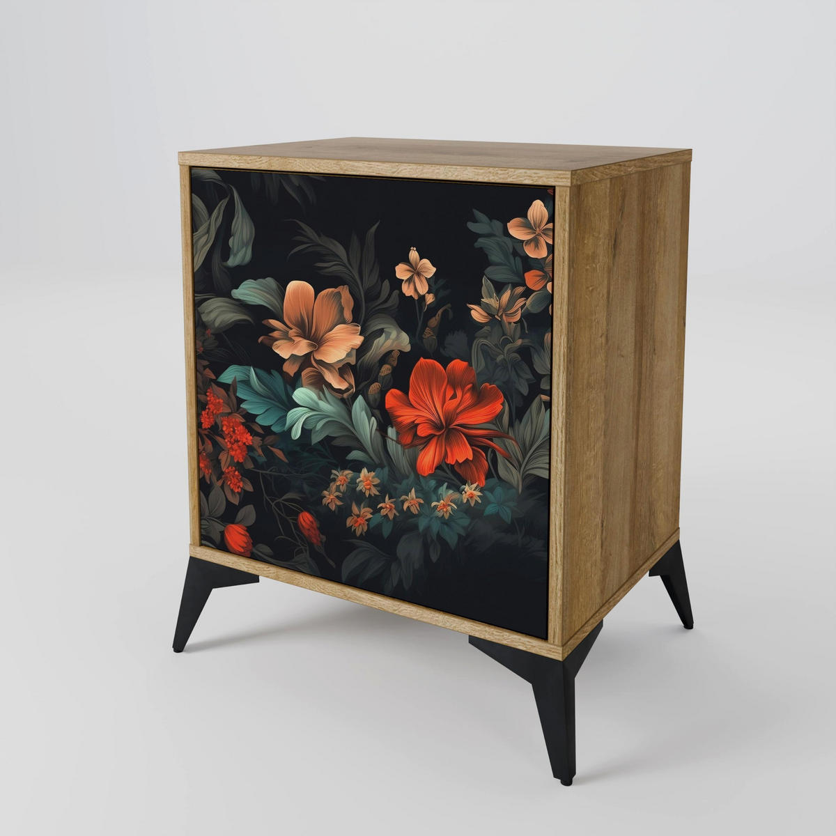 SIDEBOARD IMAGINARY BLOSSOM, Eichefarben, 57,5x42x57,5 cm, Ohne Füße - Eichefarben/Multicolor, Holzwerkstoff (57.5/57.5/42cm) - SpaceRebels