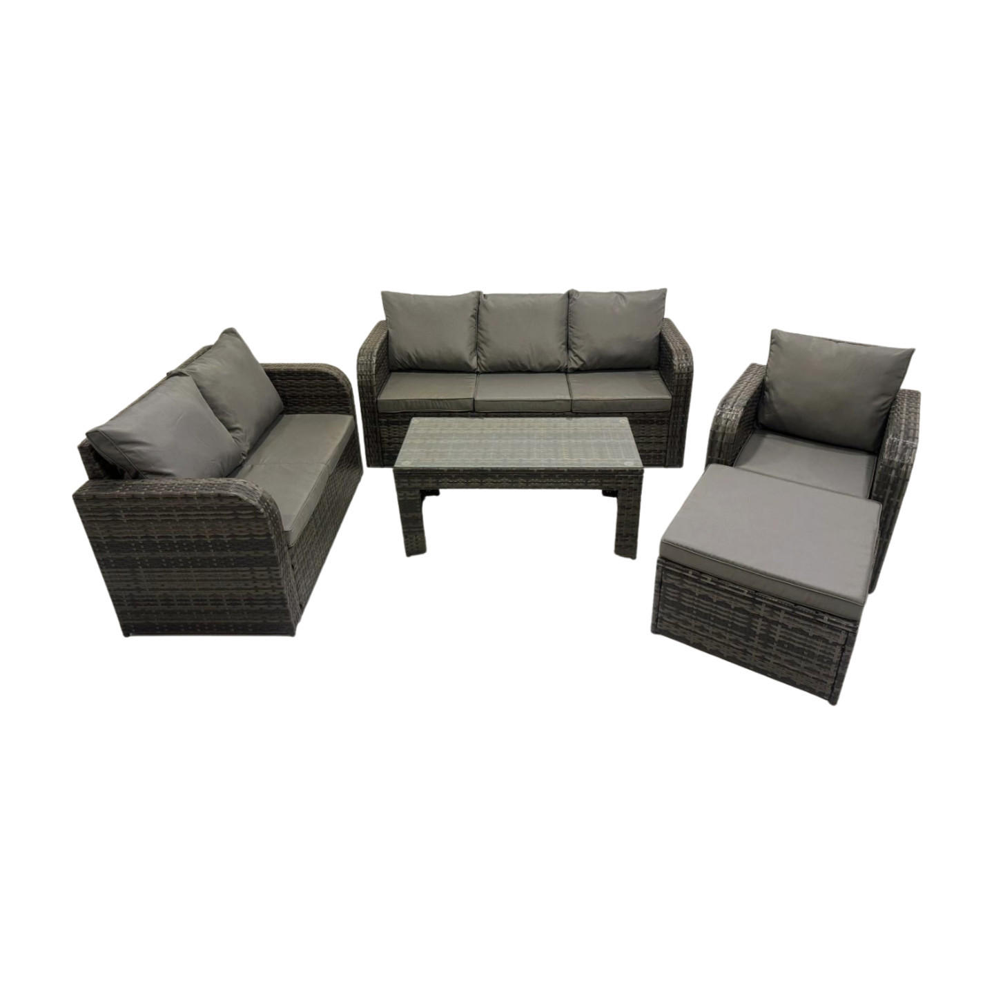 GARTENSOFA SET mit rechteckigem COUCHTISCH Polyrattan 7-Sitzer Dunkelgrau - Dunkelgrau/Grau, Glas/Kunststoff - Fimous