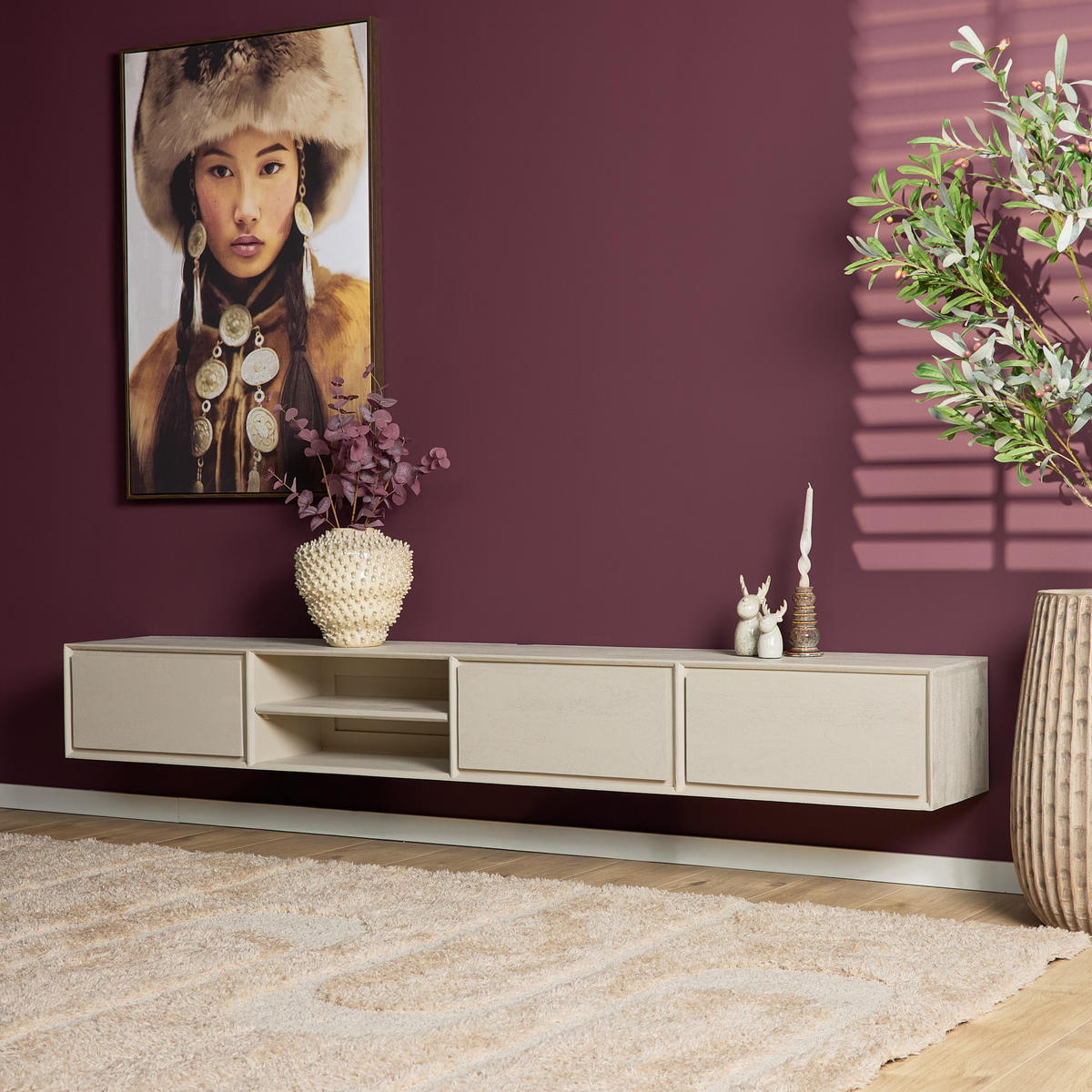 LOWBOARD Mangoholz Sandfarben 240x35x30 cm - Sandfarben, Holz (240/30/35cm)