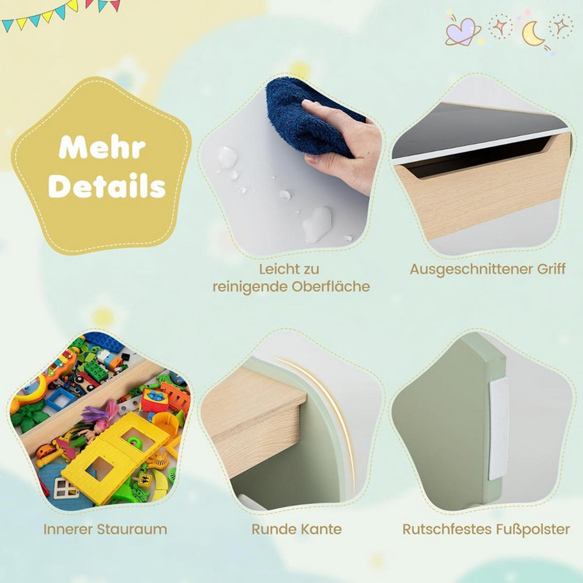 KINDERTISCH mit Stuhl grün(3-tlg) - Grün, Holzwerkstoff (63.5/48/61.5cm) - COSTWAY