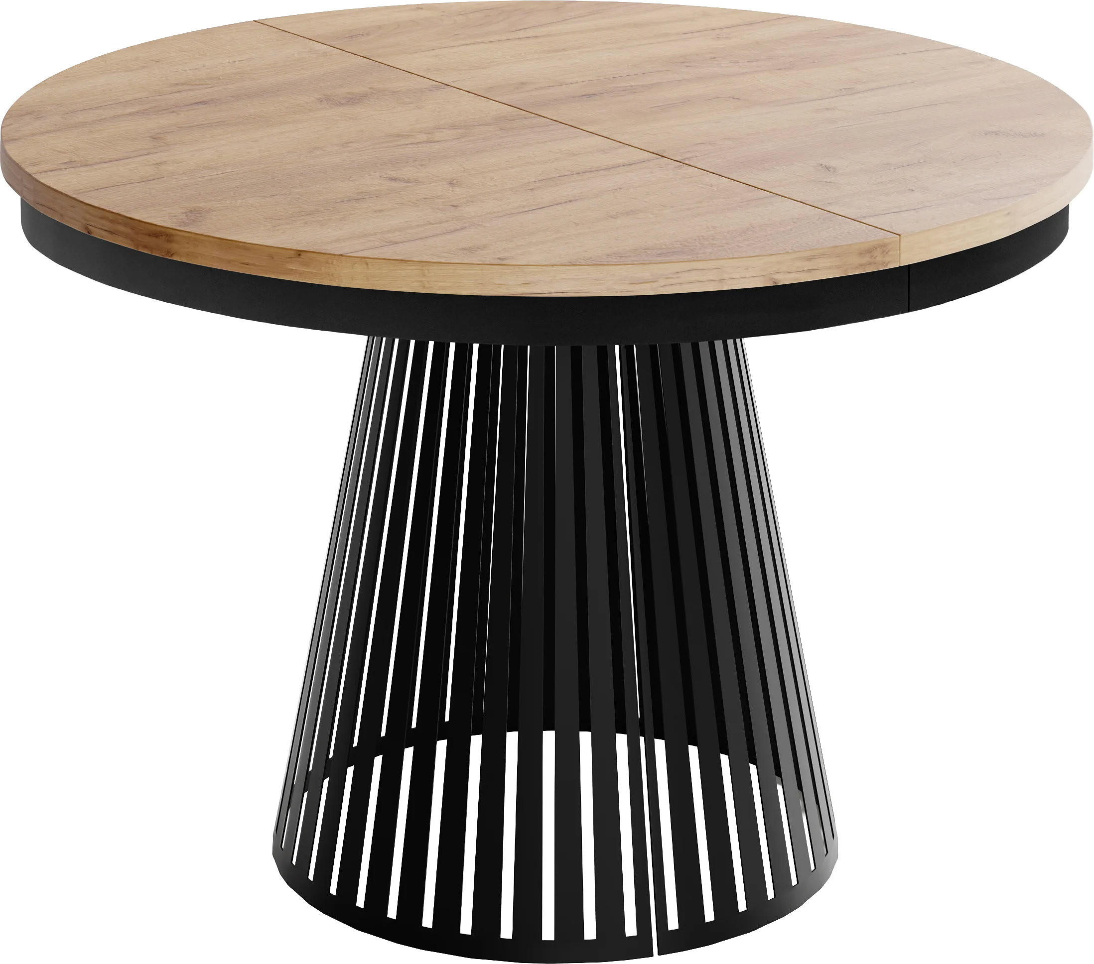 JEDÁLENSKÝ STÔL Naro Okrúhly Rozkladací s Čiernou Lamelovou Podnožou, Dub Craft Hnedý 100-176/100/76 cm - hnedá/čierna, kov/kompozitné drevo (100/176/76cm) - WFL GROUP