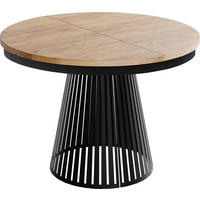 ESSTISCH Naro rund ausziehbar mit Schwarzem Lamellen-Metallgestell, Braun 100-180/100/76 cm - Eiche Wotan/Schwarz, Holzwerkstoff/Metall (100/176/76cm) - WFL GROUP