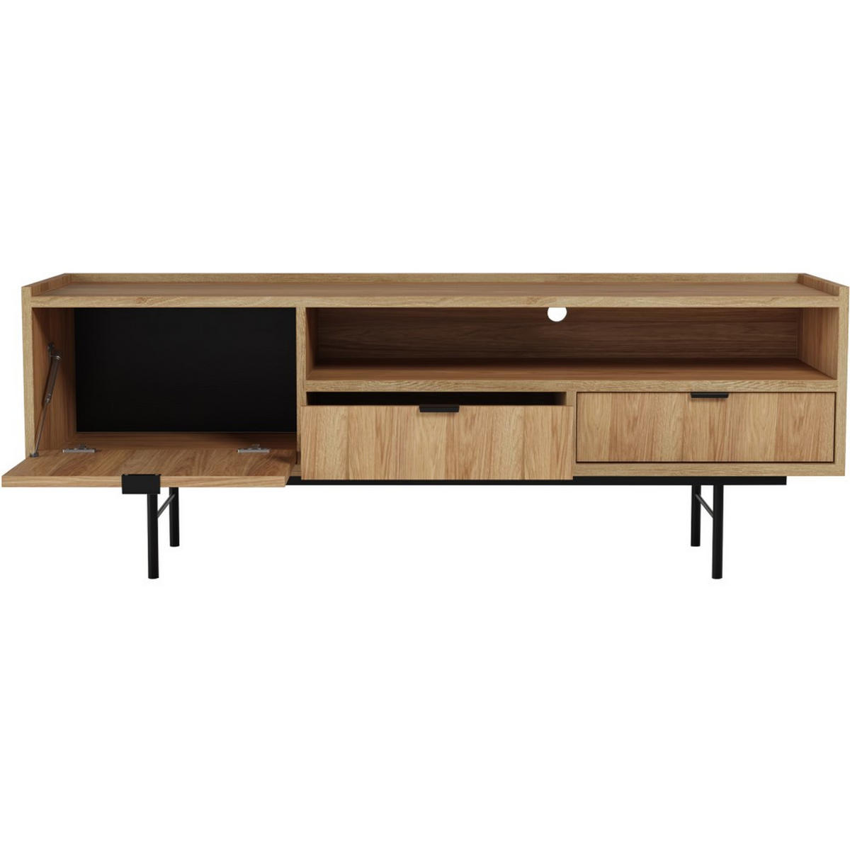 LOWBOARD Evron mit 2 Schubalden und 1 Tür, Walnuss - Eichefarben/Schwarz, Holzwerkstoff/Metall (150/55/40cm) - Beautysofa