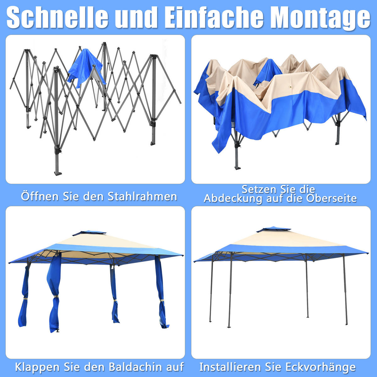 PAVILLON Blau - Blau, Metall (395/283/395cm) - COSTWAY