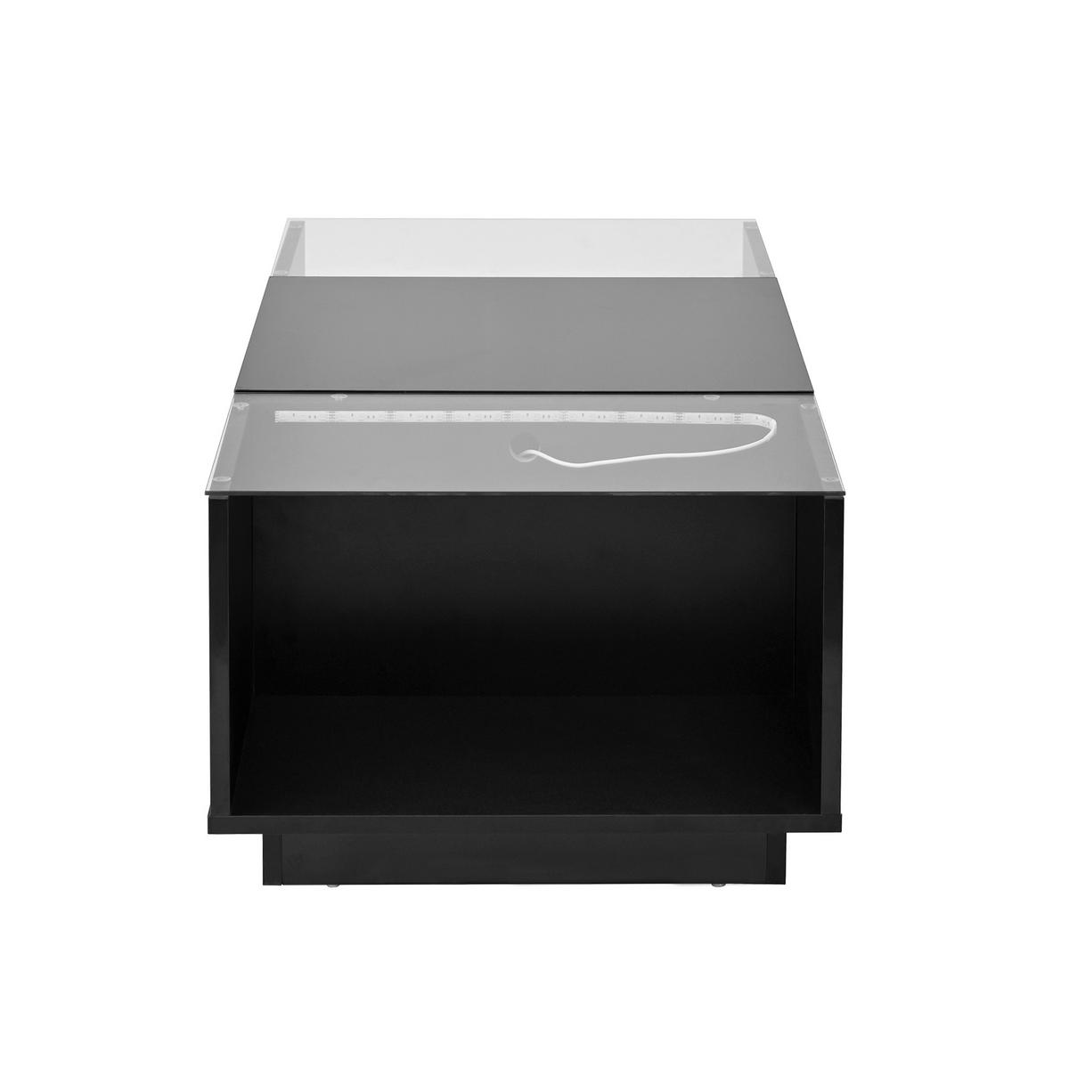 COUCHTISCH in Schwarz mit LED-Beleuchtung und Schubladen für Wohnzimmer, B105/T50/H35 cm - Schwarz, Glas/Holzwerkstoff (50/105/35cm) - STILVORA