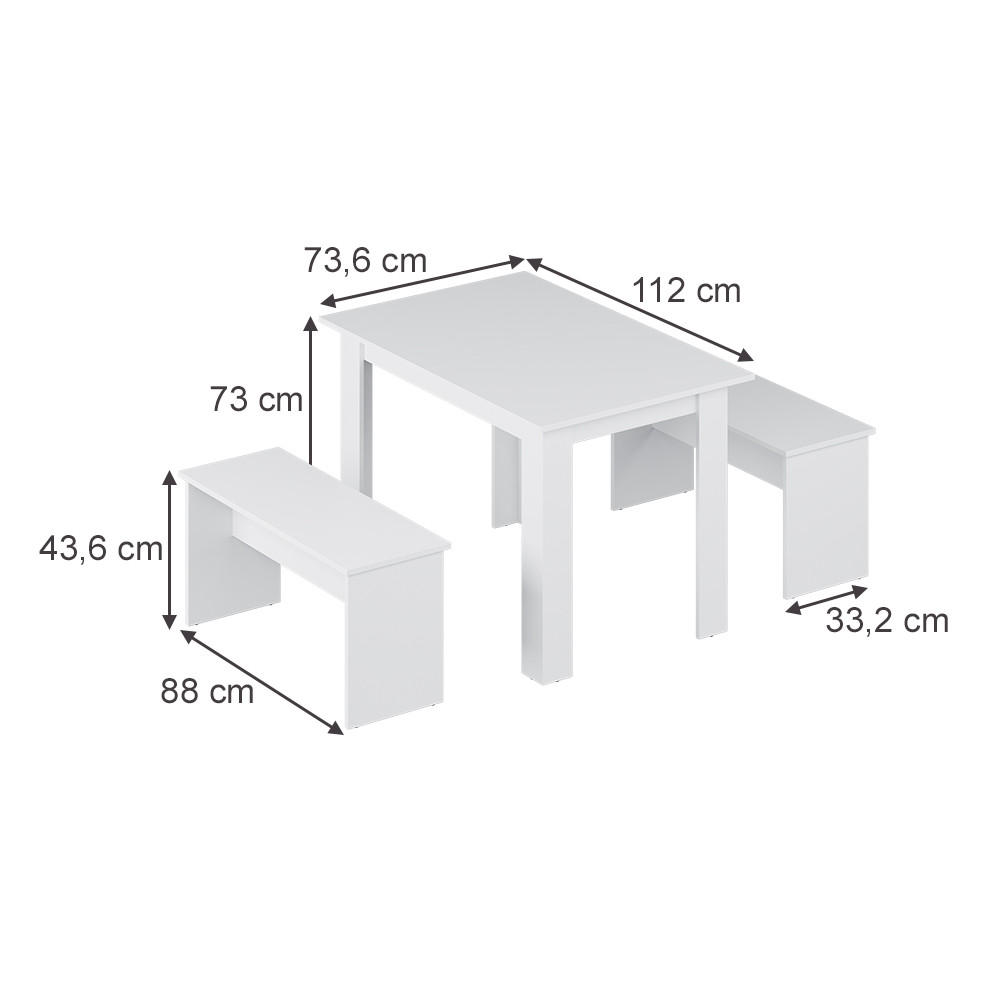 ESSTISCH SET Sentio Weiß 112 x 73.6 cm mit 2 Bänken - Weiß, Holzwerkstoff (112/73/73.6cm) - Vicco