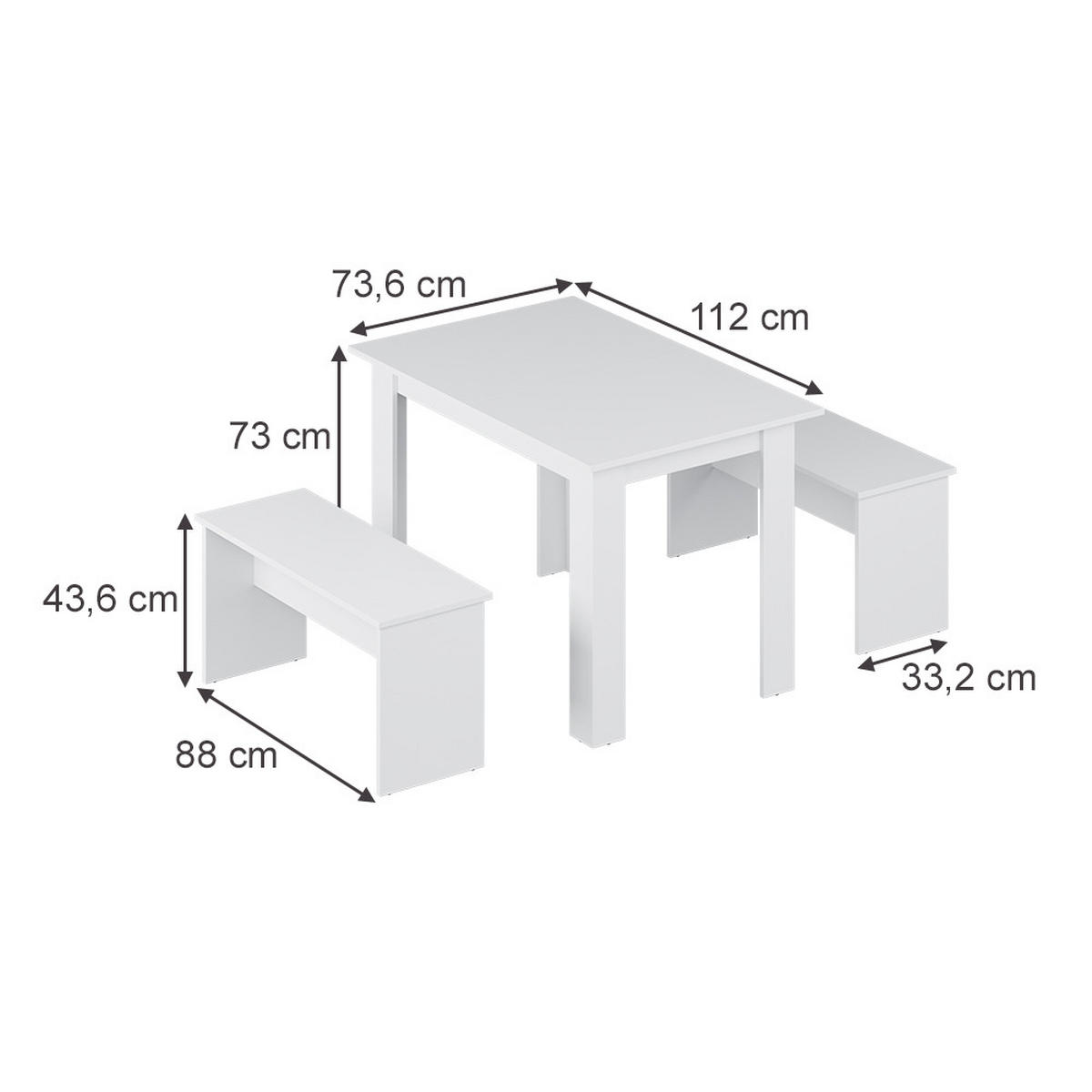 ESSTISCH SET Sentio Weiß 112 x 73.6 cm mit 2 Bänken - Weiß, Holzwerkstoff (112/73/73.6cm) - Vicco