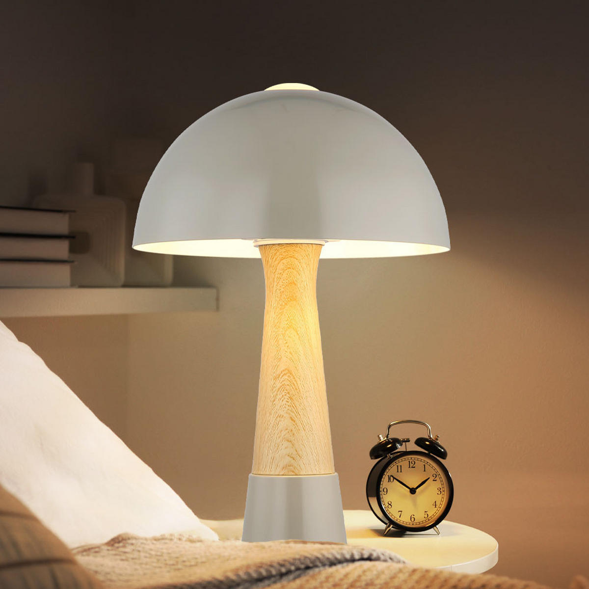 TISCHLEUCHTE Paulin Holzoptik Grau matt - Grau, Metall (25/25/36.5cm) - Nowa