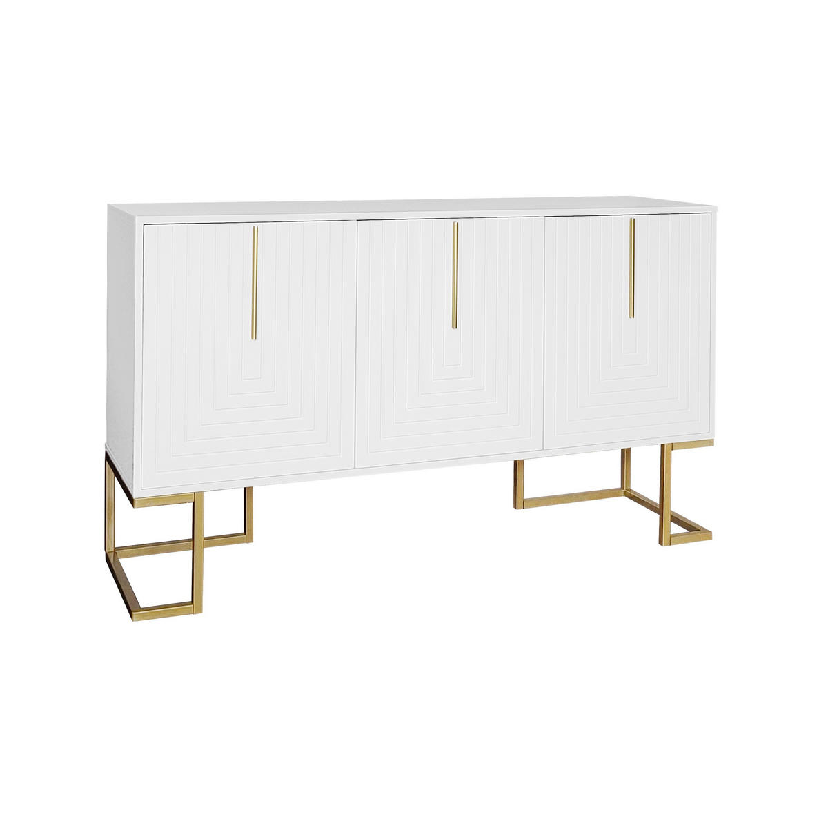 SIDEBOARD 138×40×80,5 cm aus MDF mit L-förmiger Metallbasis & goldenen Griffen, weiß - Weiß, Holzwerkstoff (40/80.5/138cm) - Luhomfu