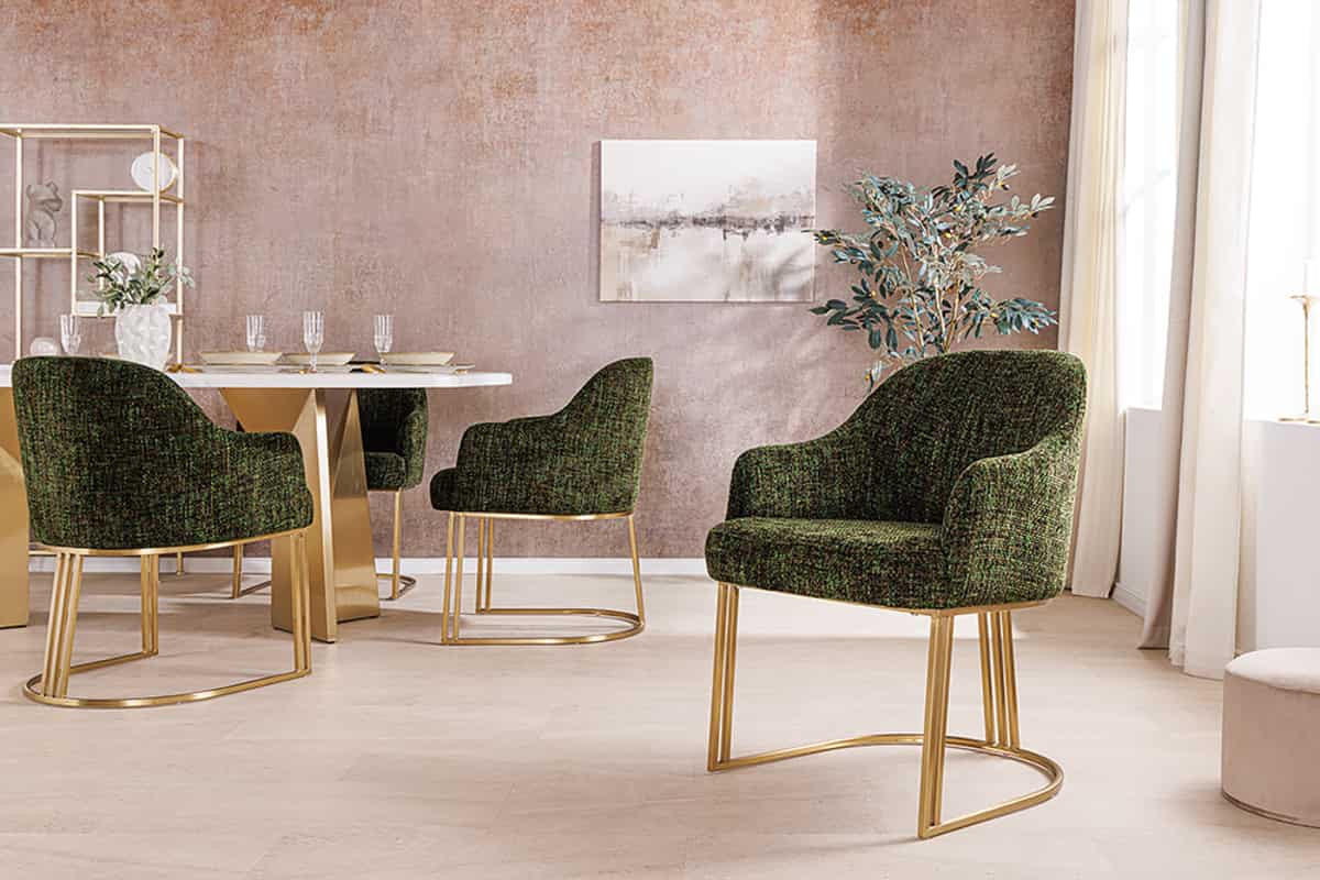 STUHL EXTRAVAGANCIA Chenille Dunkelgrün 80 cm - Goldfarben/Grün, Kunststoff/Metall (60/81/63cm) - riess-ambiente