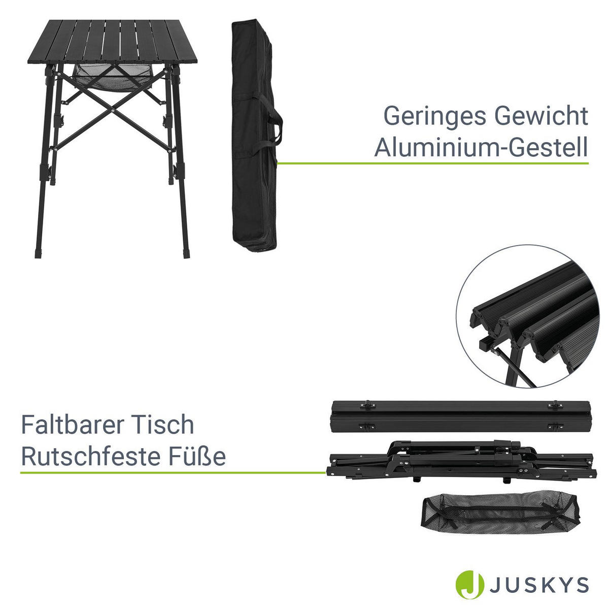 CAMPINGTISCH Picco faltbar schwarz - Schwarz, Metall (90/52/68cm) - Juskys