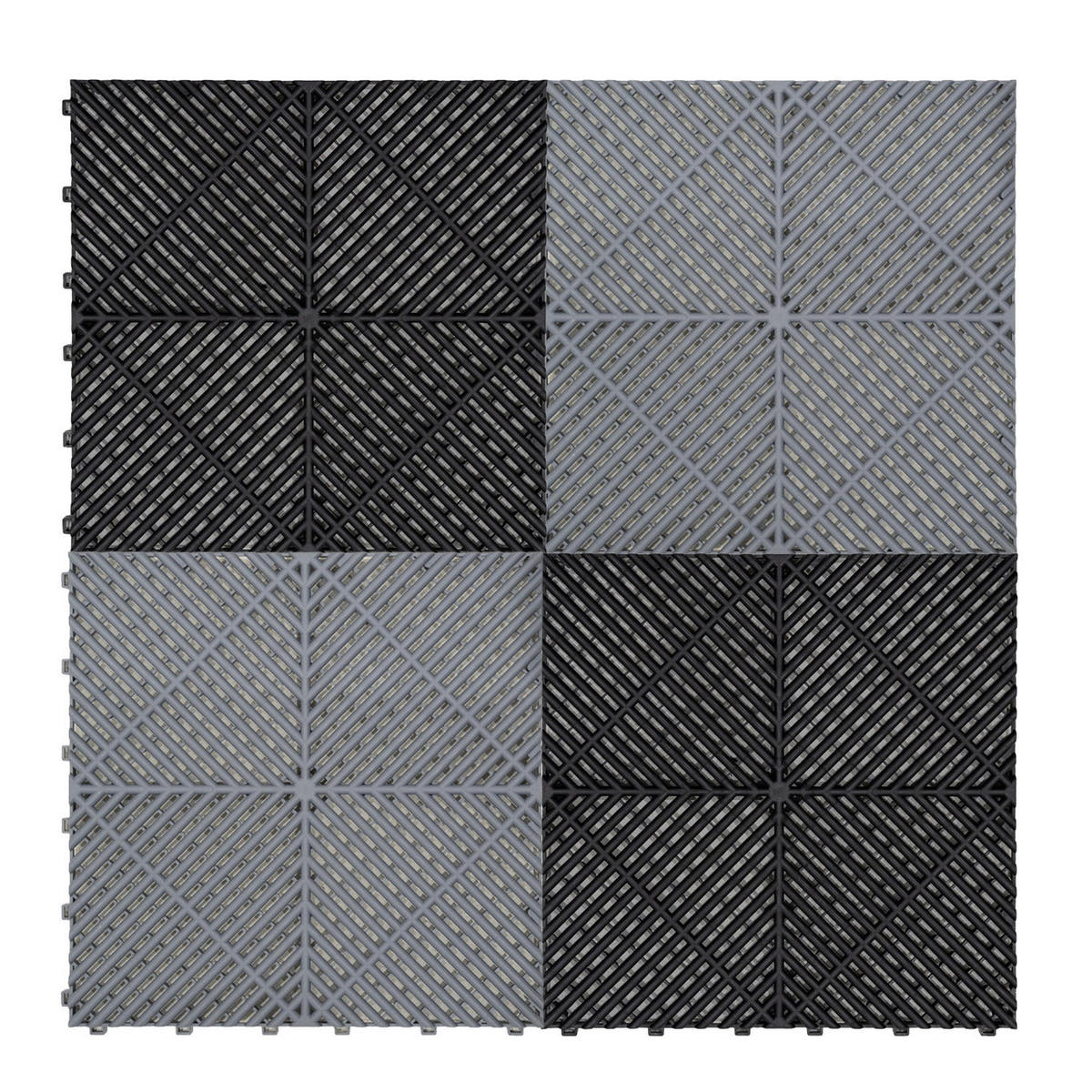 GARAGENBODENFLIESEN Belüftete mit Kanten – 60 Schwarz und 60 Grau - Schwarz, Kunststoff (40/1.8/40cm)