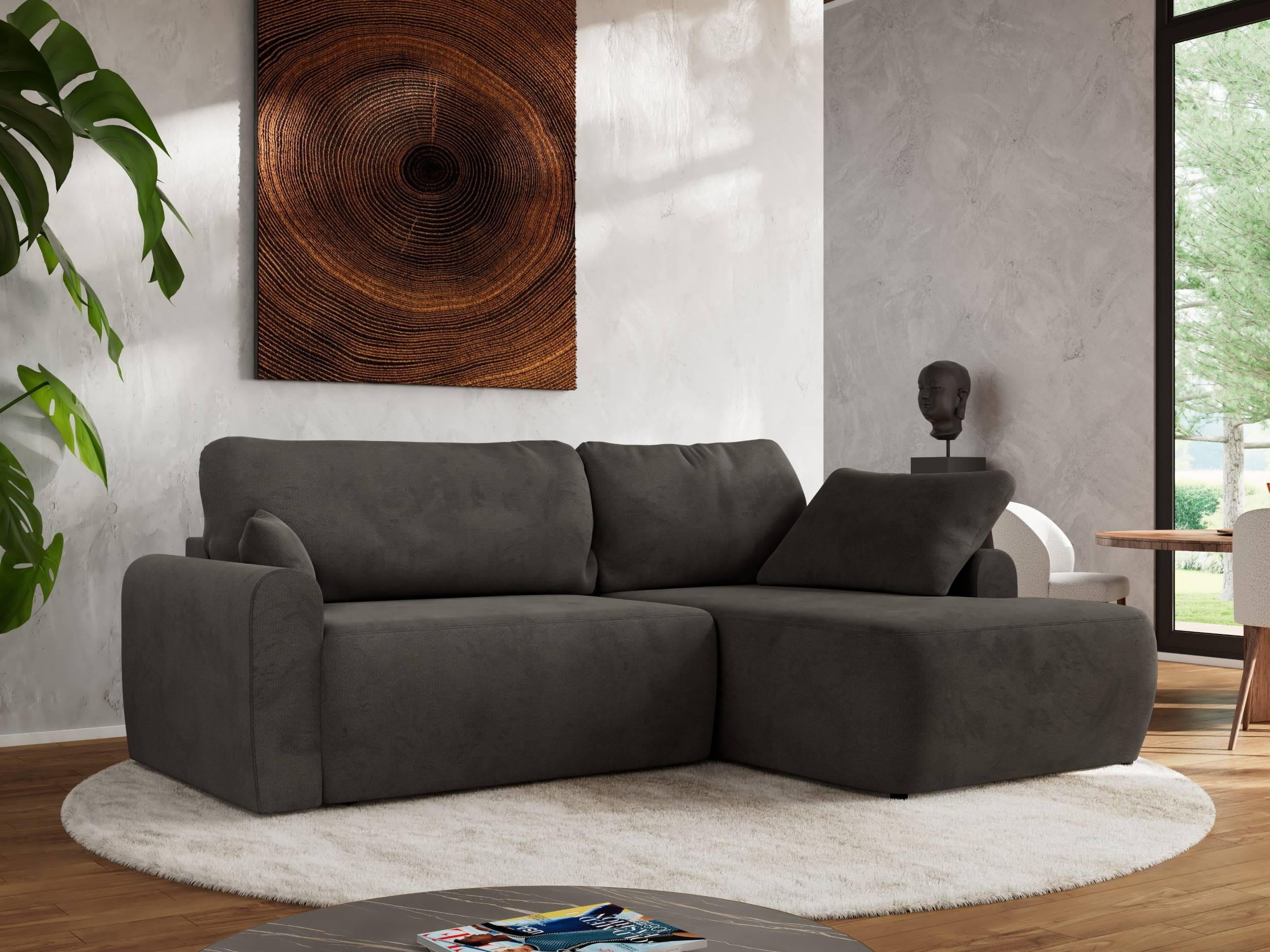 ECKSCHLAFSOFA CUBO L Dunkelgrau Velvet - rechts - Dunkelgrau/Schwarz, Kunststoff/Textil (187/273cm) - MKS
