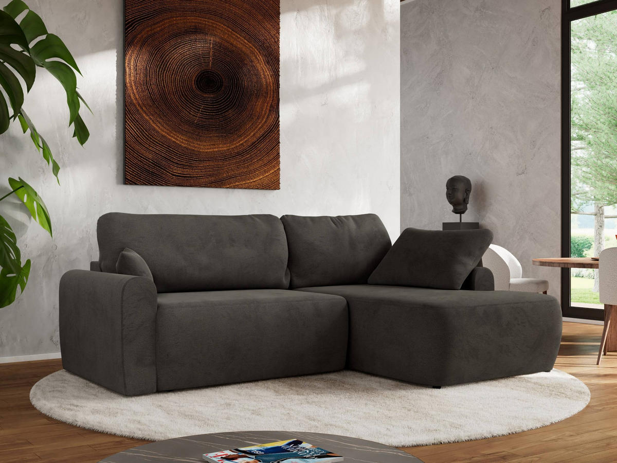 ECKSCHLAFSOFA CUBO L Dunkelgrau Velvet - rechts - Dunkelgrau/Schwarz, Kunststoff/Textil (187/273cm) - MKS