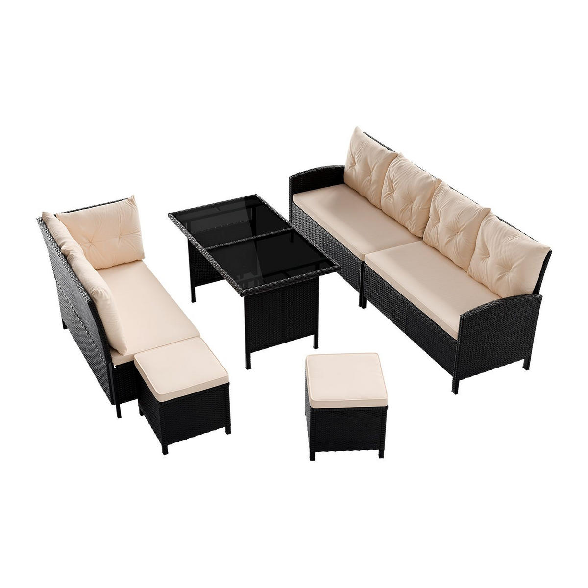 LOUNGEGARNITUR Manacor schwarz, creme inkl. Abdeckung - Creme, Kunststoff/Metall - Juskys